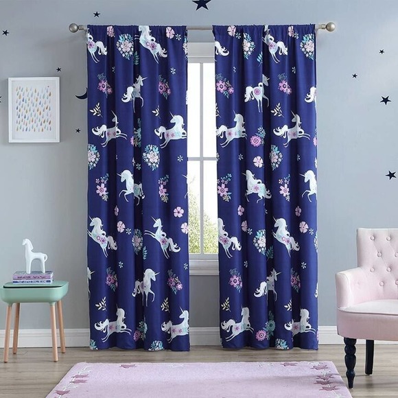 Unicorn Curtains Navy 2 Panels 40"X84" - Picture 1 of 4